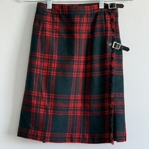 VTG Woman Tartan Red Plaid Wrap Skirt Kilt Merino Wool Scotland Frederick&Nelson